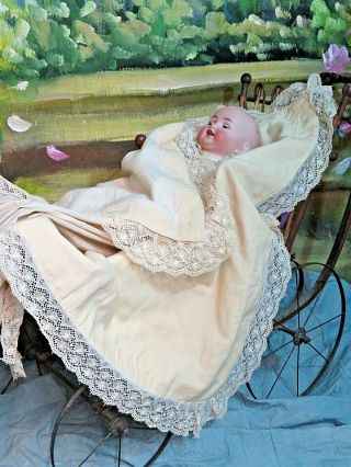 Antique Victorian Baby Blanket Doll Carriage Crib Coverlet Handmade Lace Trim