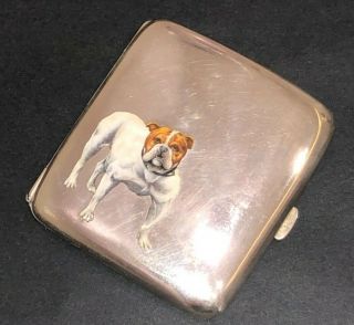 Fine German Art Nouveau Solid Silver Bulldog Painted Enamel Cigarette Case