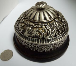 Very Rare English Antique 1894 Solid Sterling Silver Desk Servants Bell