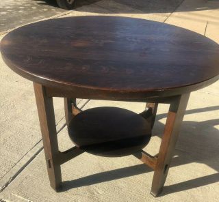 Antique Stickley Brothers Oak Lamp Round Table 2694 Finish 40” Diameter