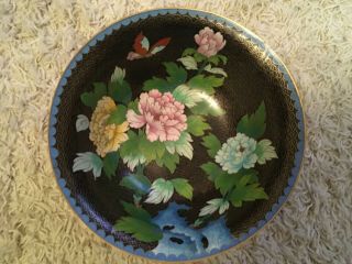 Vintage Rare Large Chinese Cloisonne Enamel Brass Fruit Bowl Peony,  Butterfly