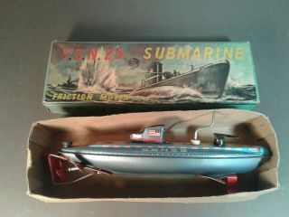Vintage Tin Toy San Submarine S.  S.  N.  25 Friction Motor