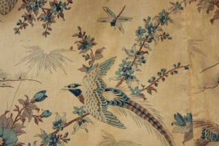 Antique French Curtain C1900 Gorgeous Blue Bird Pattern Floral Chinoiserie