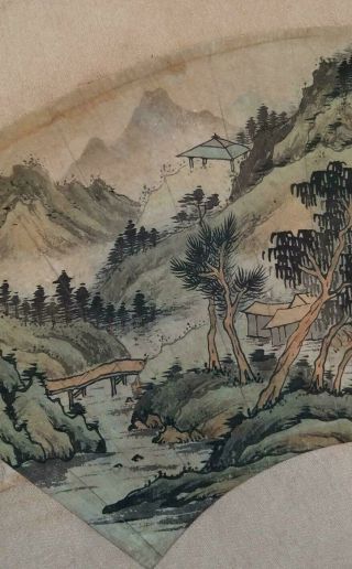 Antique Chinese Fan Painting Mountains Landscape Signed 3