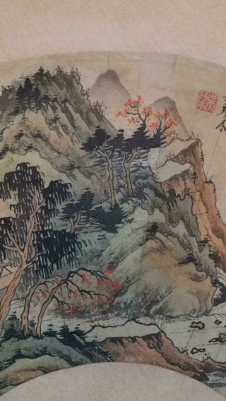 Antique Chinese Fan Painting Mountains Landscape Signed 4