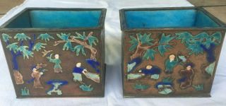 PAIR (2) ANTIQUE CHINESE ENAMEL ON COPPER PLANTERS 5