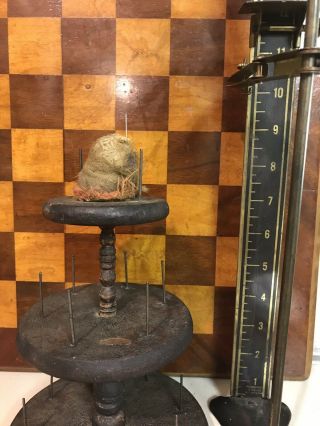 Antique Folk Art Carved Wooden Thread Spool Holder Sewing Stand Old Paint 3 Tier 5