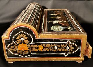 Antique Roll Top Lap Desk With Hand painted India Man & Women Scene With Peacock 4