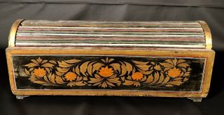 Antique Roll Top Lap Desk With Hand painted India Man & Women Scene With Peacock 5