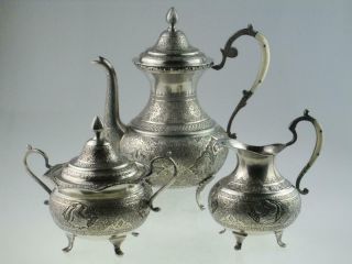 Antique Islamic Persian Solid Silver Teapot Set Circa 1920 Isfahan 12