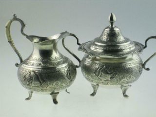Antique Islamic Persian Solid Silver Teapot Set Circa 1920 Isfahan 6