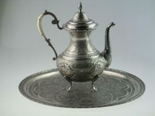 Antique Islamic Persian Solid Silver Teapot Set Circa 1920 Isfahan 7