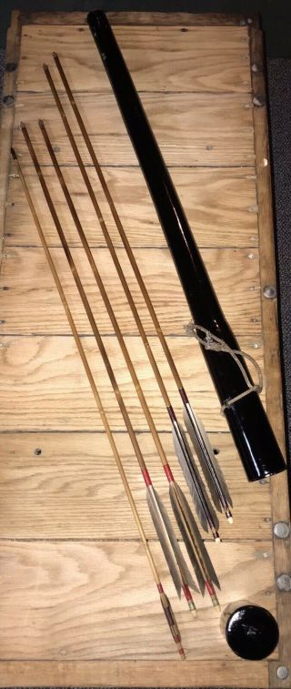Antique Japanese Arrows And Quiver Kyudo Yazutsu Samurai