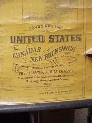 LLOYD ' S 1864 WALL MAP US CANADAS BRUNSWICK SHOWS EVERY RAILROAD STATION 2