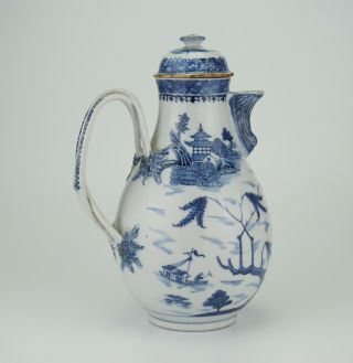 LARGE Antique Chinese Blue and White Porcelain Coffee Pot Jug & Lid 18th C 3