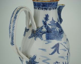 LARGE Antique Chinese Blue and White Porcelain Coffee Pot Jug & Lid 18th C 8