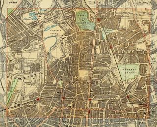 1891 Victorian Map Street Plan London Stoke Newington Hackney Downs Dalston