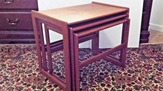 Danish Teak Mid Century Modern Set 3 Nesting Tables Mogens Kold Denmark EX COND 2