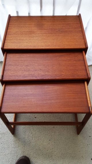 Danish Teak Mid Century Modern Set 3 Nesting Tables Mogens Kold Denmark EX COND 3