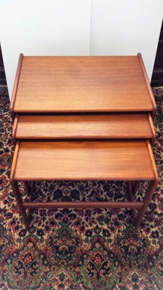 Danish Teak Mid Century Modern Set 3 Nesting Tables Mogens Kold Denmark EX COND 4