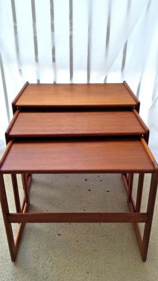 Danish Teak Mid Century Modern Set 3 Nesting Tables Mogens Kold Denmark EX COND 6