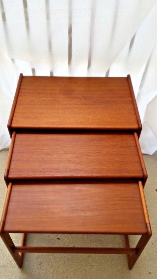 Danish Teak Mid Century Modern Set 3 Nesting Tables Mogens Kold Denmark EX COND 7