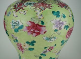 VLARGE Antique Chinese Famille Rose Apple Green Enamel Vase & Lid 18/19th C QING 5