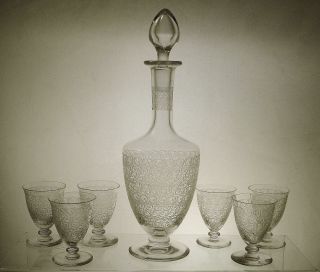 Baccarat Etched Glass Decanter And Cordial Glasses Rohan Pattern