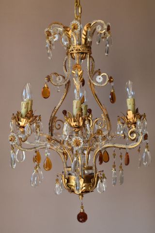 Italian Vintage Crystal Chandelier 6 arm Art Nouveau Hanging Antique Lighting 4