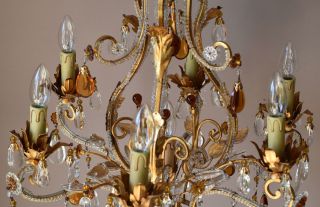 Italian Vintage Crystal Chandelier 6 arm Art Nouveau Hanging Antique Lighting 5