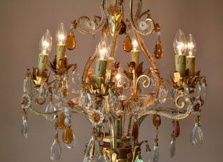 Italian Vintage Crystal Chandelier 6 arm Art Nouveau Hanging Antique Lighting 6