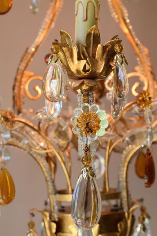 Italian Vintage Crystal Chandelier 6 arm Art Nouveau Hanging Antique Lighting 7