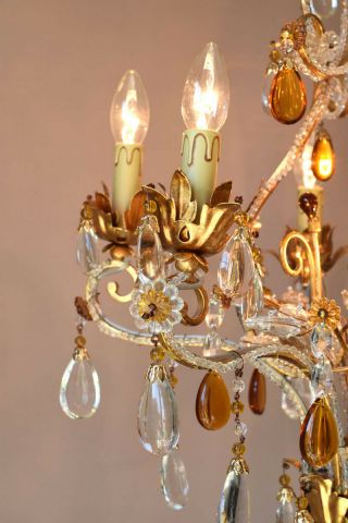 Italian Vintage Crystal Chandelier 6 arm Art Nouveau Hanging Antique Lighting 9