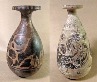2 Etruscan Vases - One Is Over 2000 Years Old (500bc),  The Other Is A Fake
