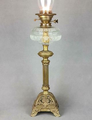 Victorian Bacchus Base Cut Glass Duplex Kerosene Paraffin Oil Lamp Raiser Burner