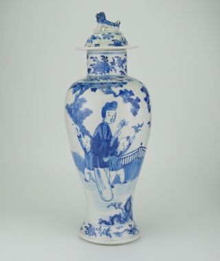 LARGE 38cm Antique Chinese Blue and White Porcelain Vase and Lid KANGXI 19th C 5