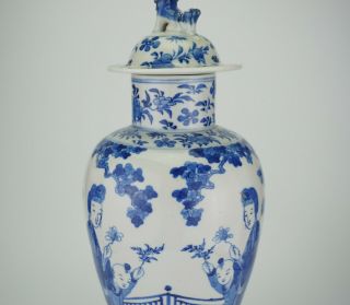 LARGE 38cm Antique Chinese Blue and White Porcelain Vase and Lid KANGXI 19th C 7