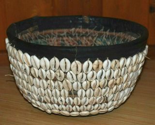 Antique African Hausa Tribe Woven Coil Grass Basket Yoruba Cowrie Shells Nigeria