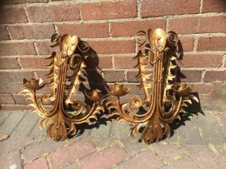 LARGE & Ornate Gold Gilt Metal / Ormalu Candle Sconces With Greek Muses 9