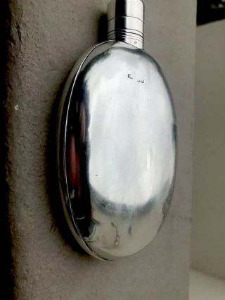 Oval Sterling Silver Antique Victorian Hip Flask Thomas Johnson 1869 London160G 6
