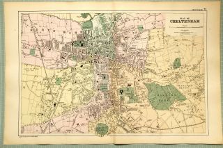 1895 Map Plan Of Cheltenham Winter Garden Charlton Park Stations Alstone College