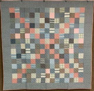 Country Blues C 1900 " X " Nine Patch Quilt Antique Weaves Ginghams Sampler