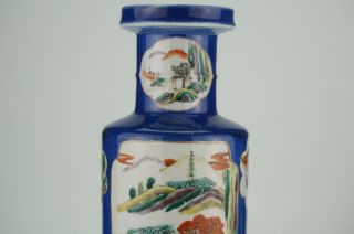 TALL Chinese Porcelain Powder Blue Famille Verte Wucai Rouleau Vase KANGXI 19thC 3