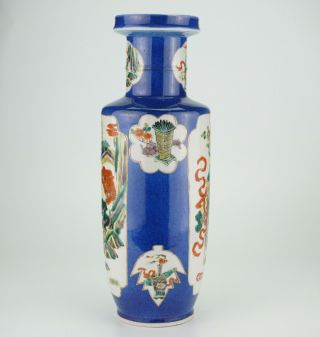TALL Chinese Porcelain Powder Blue Famille Verte Wucai Rouleau Vase KANGXI 19thC 4