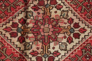 One of a Kind Vintage Geometric Malayer Hand - Knotted Runner Rug Wool 3x10 Red 12