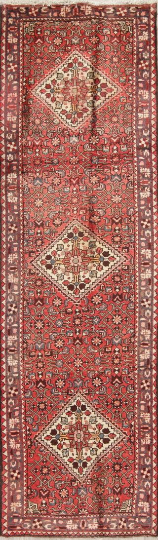 One Of A Kind Vintage Geometric Malayer Hand - Knotted Runner Rug Wool 3x10 Red