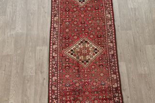 One of a Kind Vintage Geometric Malayer Hand - Knotted Runner Rug Wool 3x10 Red 3