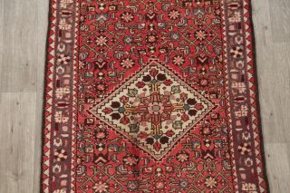 One of a Kind Vintage Geometric Malayer Hand - Knotted Runner Rug Wool 3x10 Red 4