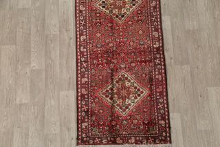 One of a Kind Vintage Geometric Malayer Hand - Knotted Runner Rug Wool 3x10 Red 5