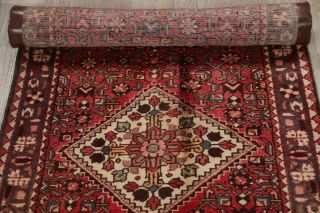 One of a Kind Vintage Geometric Malayer Hand - Knotted Runner Rug Wool 3x10 Red 8